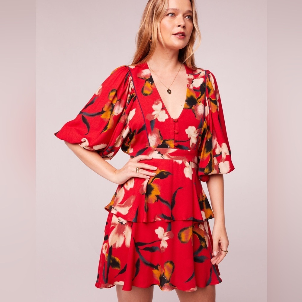 Band of the Free Dolly Red Floral Puff Sleeve Mini Dress